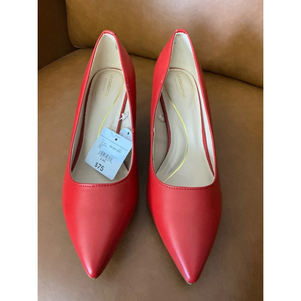 Liz Claiborne Amelia Pumps Womens 9W Red New Pointed Toe Kitten Heel